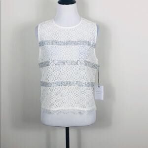 Endless Rose White Lace Silver Beaded Jewel Top Blouse NWT Size Small